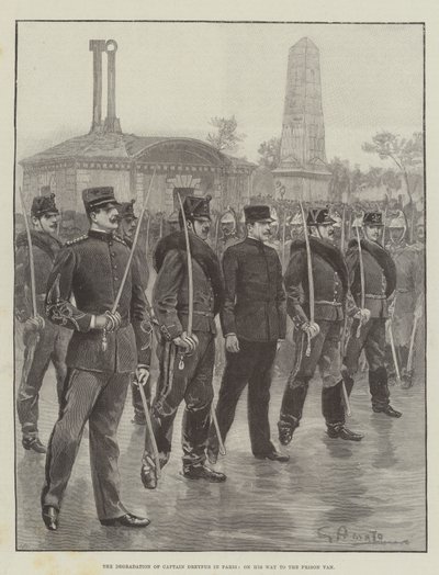 Die Degradierung von Hauptmann Dreyfus in Paris, auf dem Weg zum Gefängniswagen von G.S. Amato